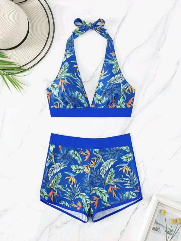 Splicing print halter neck split bikini bikini sexy high waist swimsuit