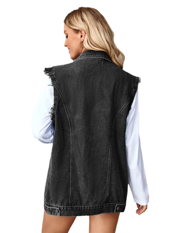 New Washed Denim Loose Vest Waistcoat Cardigan Top