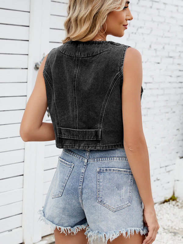 Washed Denim Vest Hot Girl Vest Top