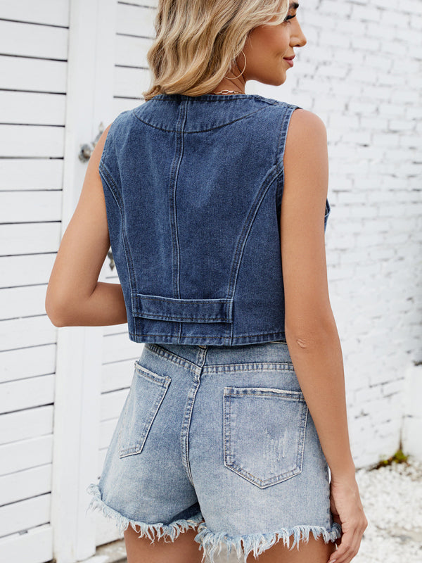 Washed Denim Vest Hot Girl Vest Top