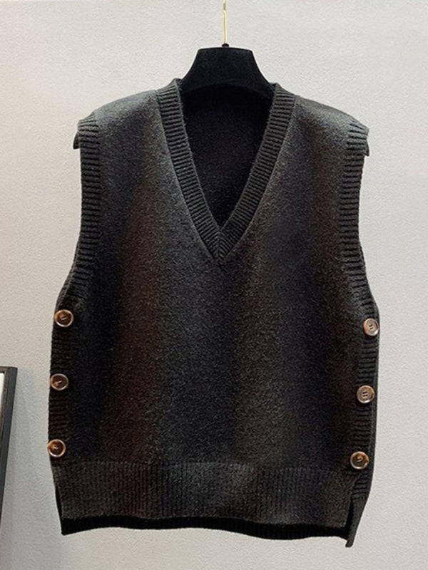 New Retro V-neck Knitted Vest Solid Color Casual Sweater Vest