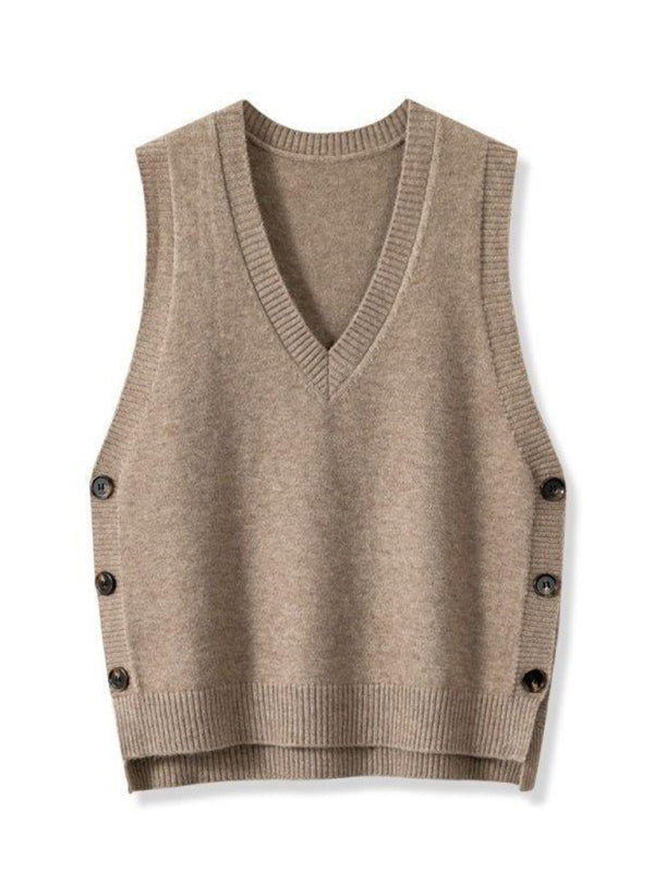 New Retro V-neck Knitted Vest Solid Color Casual Sweater Vest