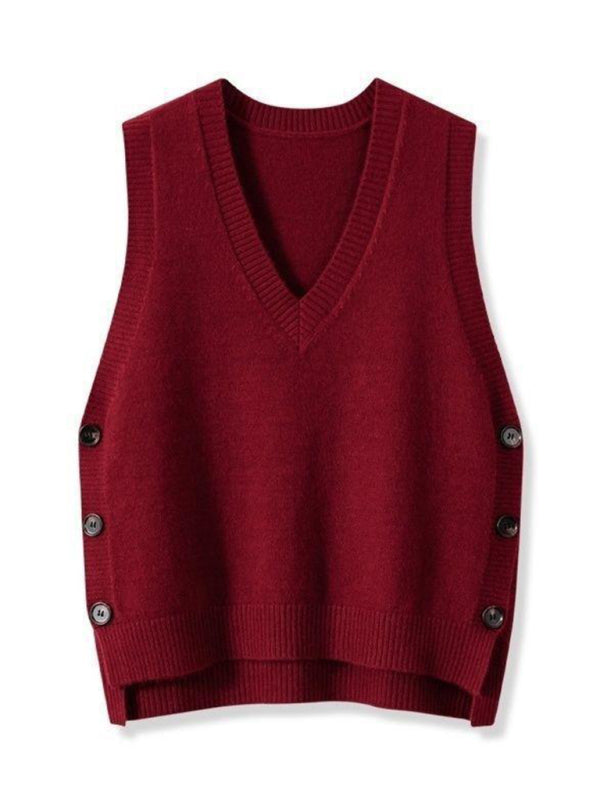 New Retro V-neck Knitted Vest Solid Color Casual Sweater Vest