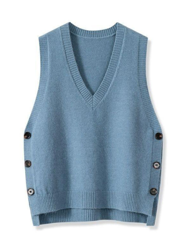 New Retro V-neck Knitted Vest Solid Color Casual Sweater Vest