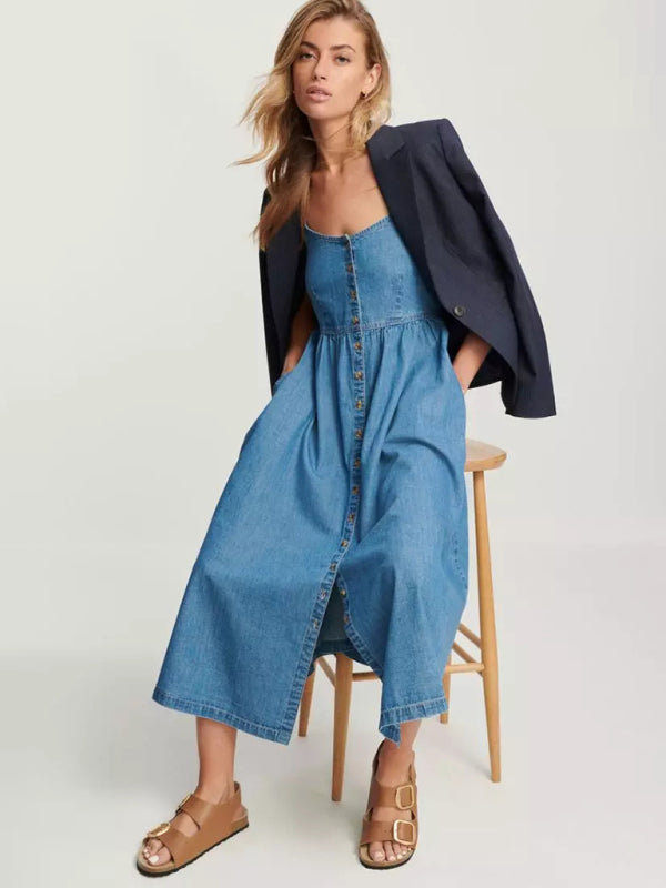 Fashionable Denim Suspender Dress for Women