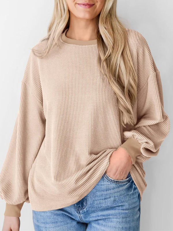 New textured small pit stripe loose long-sleeved T-shirt top fashionable casual sweatshirt