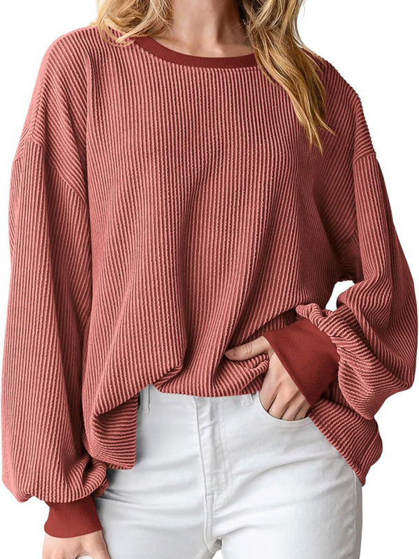 New textured small pit stripe loose long-sleeved T-shirt top fashionable casual sweatshirt