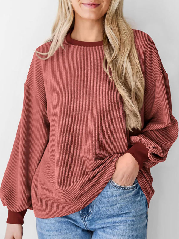 New textured small pit stripe loose long-sleeved T-shirt top fashionable casual sweatshirt