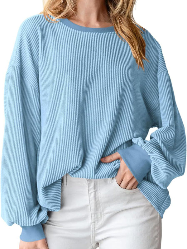 New textured small pit stripe loose long-sleeved T-shirt top fashionable casual sweatshirt