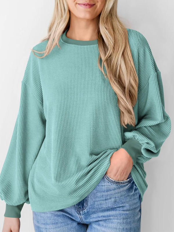 New textured small pit stripe loose long-sleeved T-shirt top fashionable casual sweatshirt