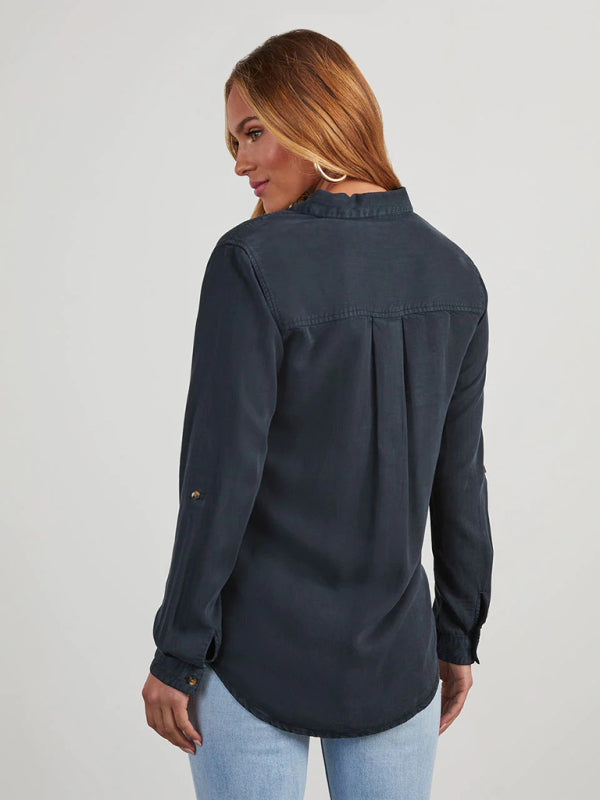 New casual lapel single-breasted women's long-sleeved denim