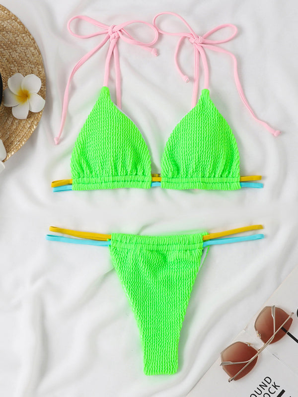 Sexy Thong Two-Piece Swimsuit Colorful Multi-String Swimsuit