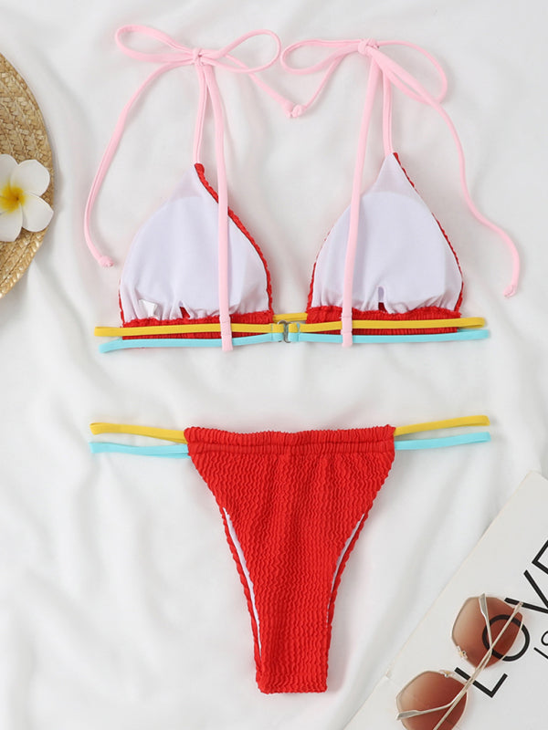 Sexy Thong Two-Piece Swimsuit Colorful Multi-String Swimsuit