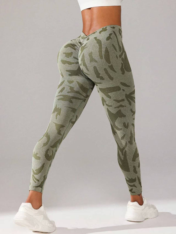 V waist camouflage peach hip sports trousers seamless yoga pants waisted fitness pants