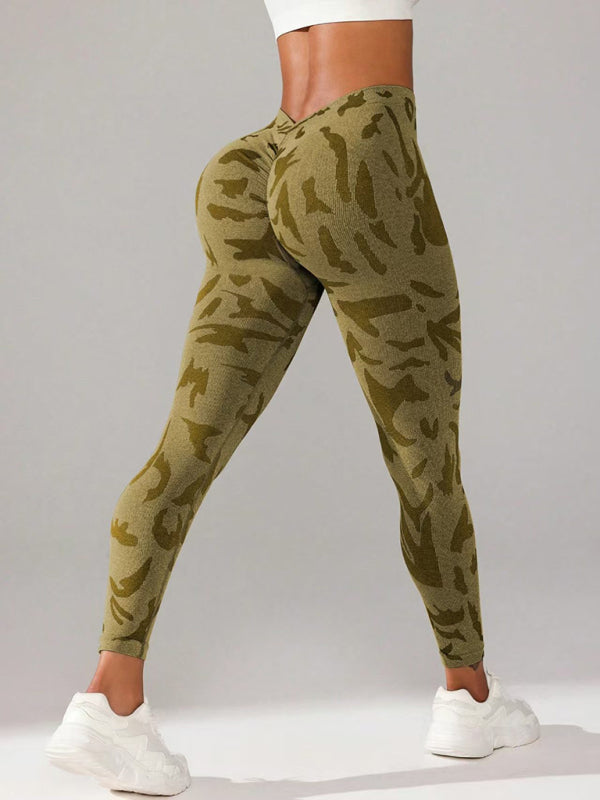 V waist camouflage peach hip sports trousers seamless yoga pants waisted fitness pants