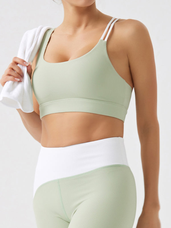 Environmentally friendly recycled fabric light color contrast yoga vest with chest pad