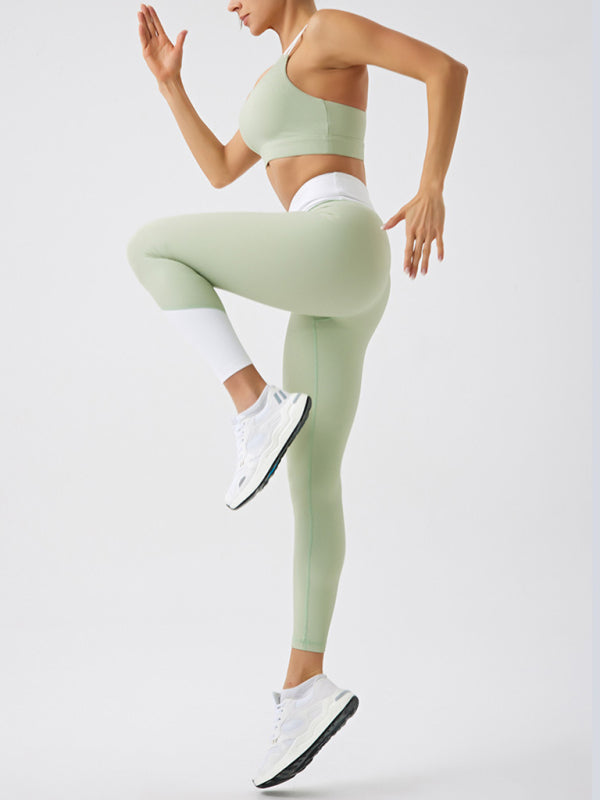 Environmentally friendly recycled fabric light color contrast yoga pants outdoor running fitness leggings