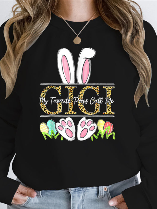 Easter Bunny Ears Printed Casual Loose Sweatshirt Round Neck Long Sleeve Top