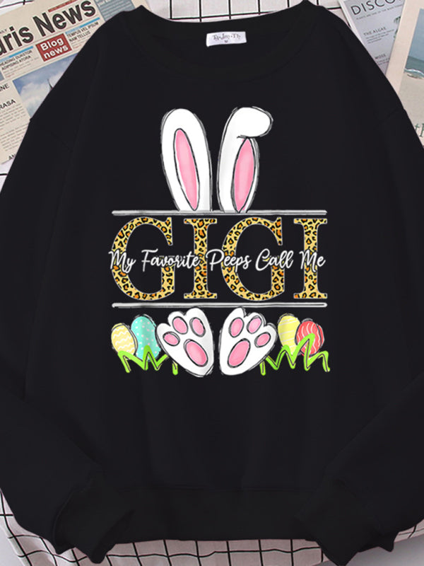 Easter Bunny Ears Printed Casual Loose Sweatshirt Round Neck Long Sleeve Top