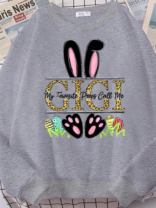 Easter Bunny Ears Printed Casual Loose Sweatshirt Round Neck Long Sleeve Top