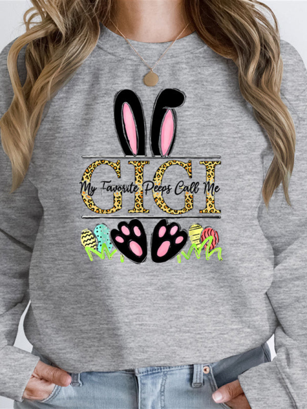 Easter Bunny Ears Printed Casual Loose Sweatshirt Round Neck Long Sleeve Top