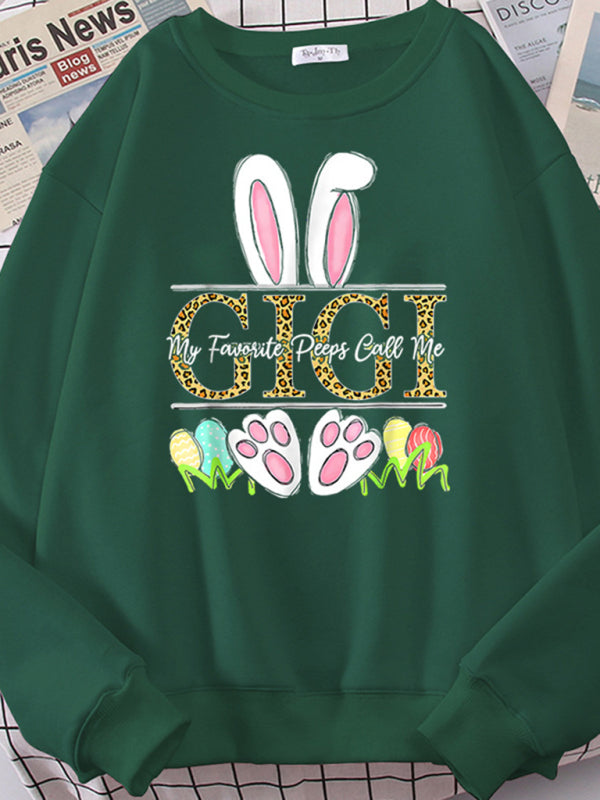 Easter Bunny Ears Printed Casual Loose Sweatshirt Round Neck Long Sleeve Top