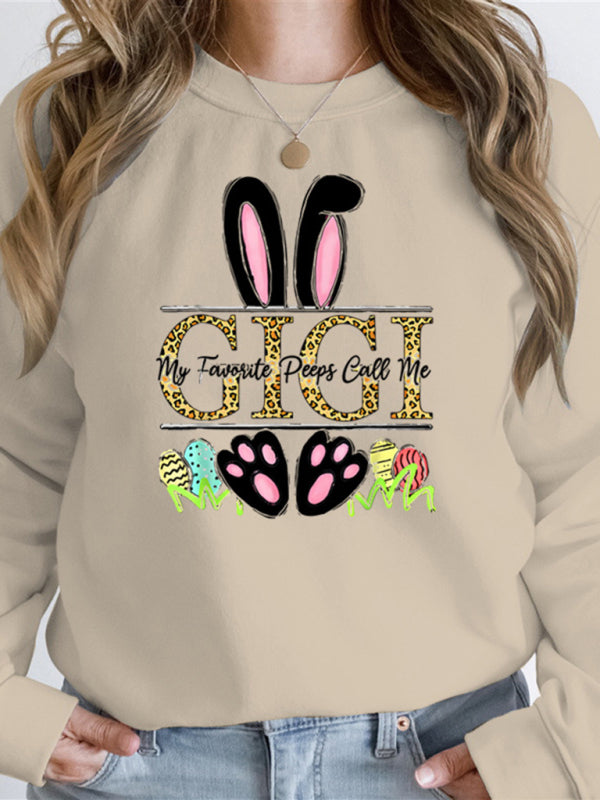 Easter Bunny Ears Printed Casual Loose Sweatshirt Round Neck Long Sleeve Top