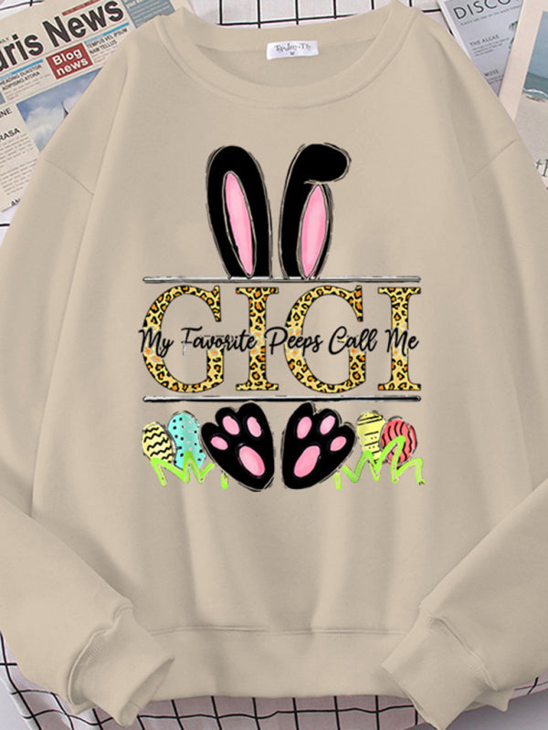 Easter Bunny Ears Printed Casual Loose Sweatshirt Round Neck Long Sleeve Top