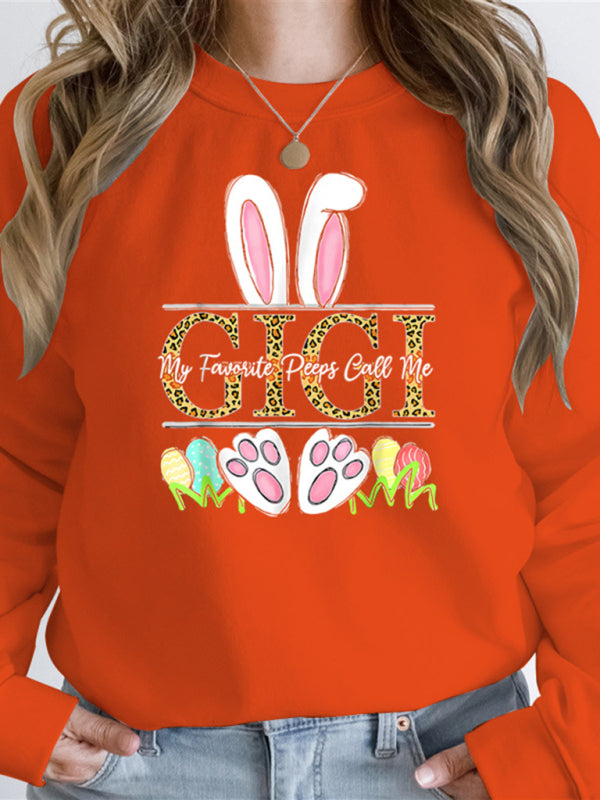 Easter Bunny Ears Printed Casual Loose Sweatshirt Round Neck Long Sleeve Top