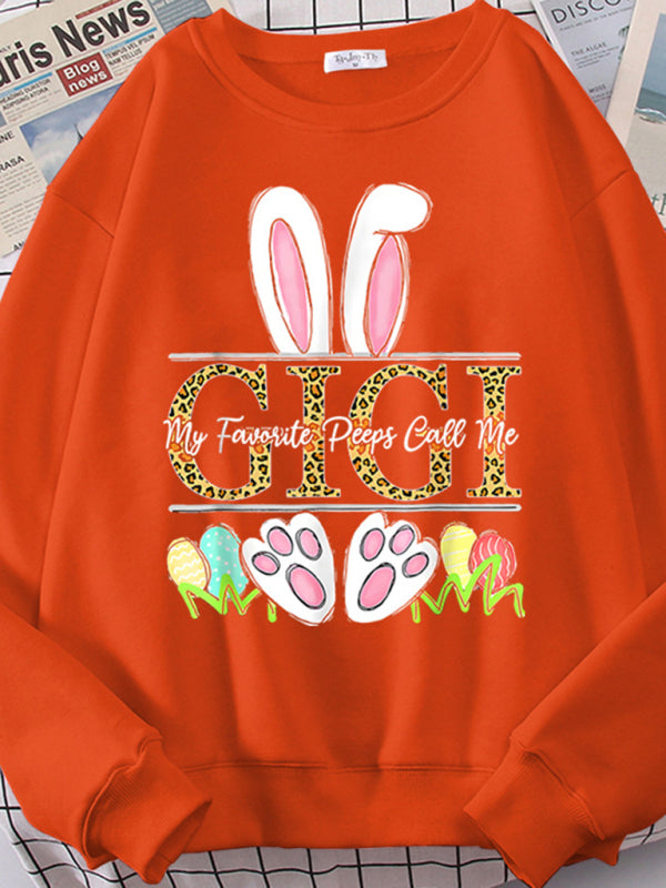 Easter Bunny Ears Printed Casual Loose Sweatshirt Round Neck Long Sleeve Top