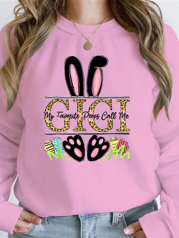 Easter Bunny Ears Printed Casual Loose Sweatshirt Round Neck Long Sleeve Top