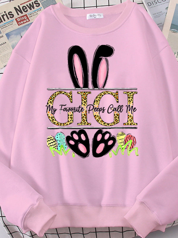 Easter Bunny Ears Printed Casual Loose Sweatshirt Round Neck Long Sleeve Top