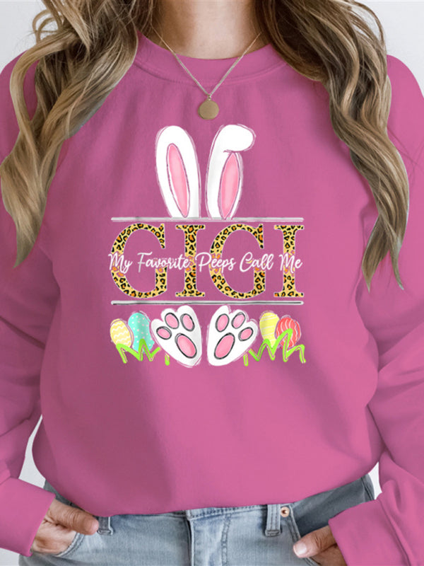 Easter Bunny Ears Printed Casual Loose Sweatshirt Round Neck Long Sleeve Top