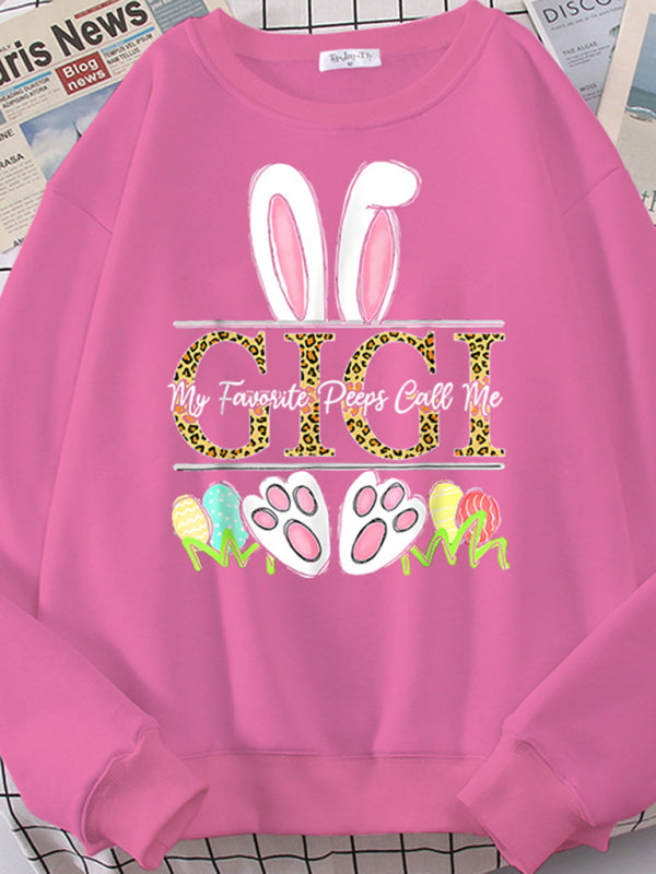 Easter Bunny Ears Printed Casual Loose Sweatshirt Round Neck Long Sleeve Top