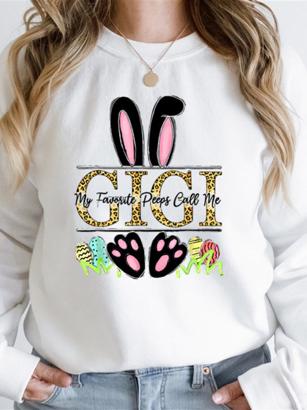 Easter Bunny Ears Printed Casual Loose Sweatshirt Round Neck Long Sleeve Top