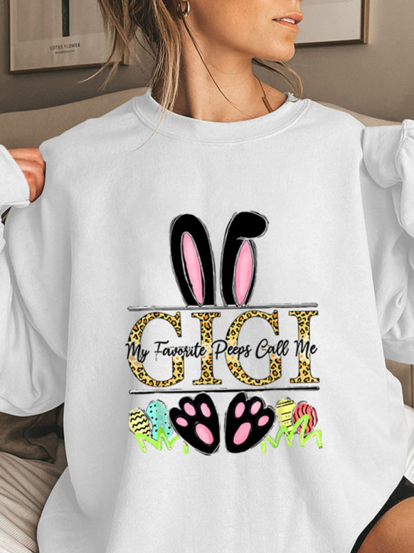 Easter Bunny Ears Printed Casual Loose Sweatshirt Round Neck Long Sleeve Top