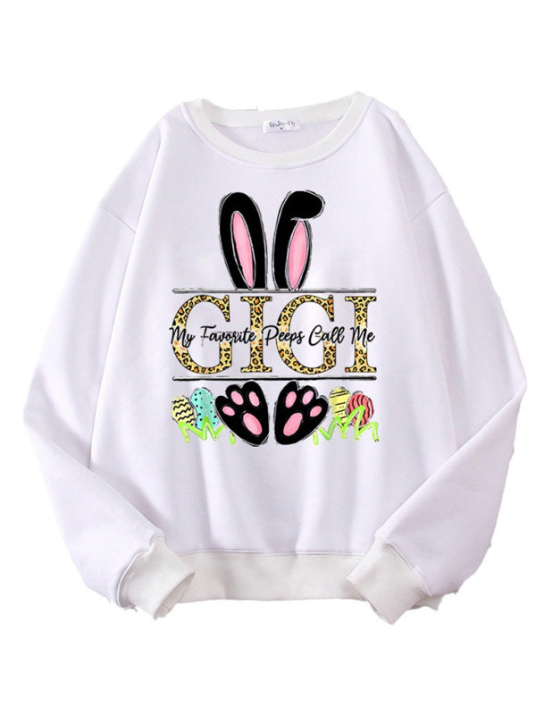 Easter Bunny Ears Printed Casual Loose Sweatshirt Round Neck Long Sleeve Top