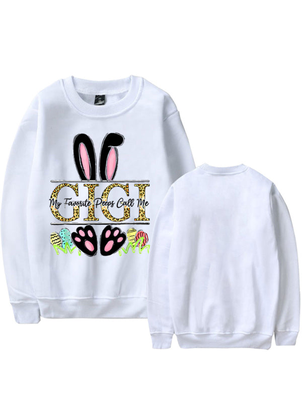 Easter Bunny Ears Printed Casual Loose Sweatshirt Round Neck Long Sleeve Top