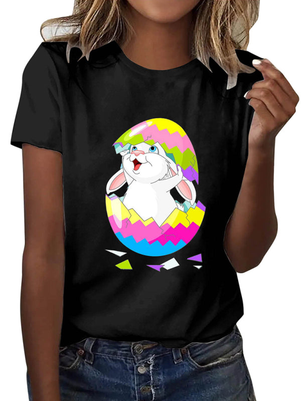 Easter cartoon print short-sleeved T-shirt