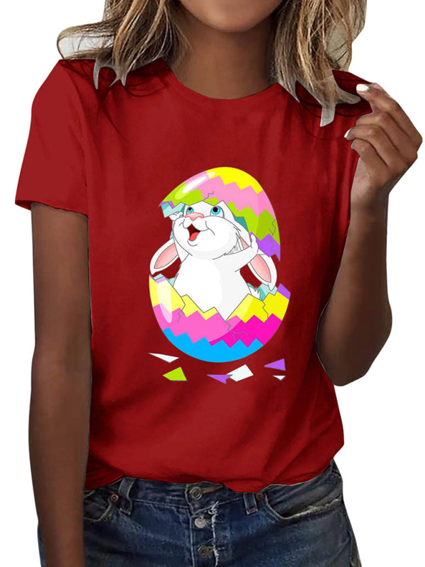 Easter cartoon print short-sleeved T-shirt