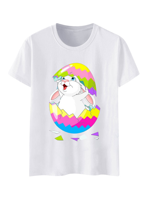 Easter cartoon print short-sleeved T-shirt