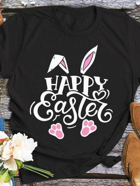 Easter Bunny Print Crew Neck Short Sleeve T-Shirt