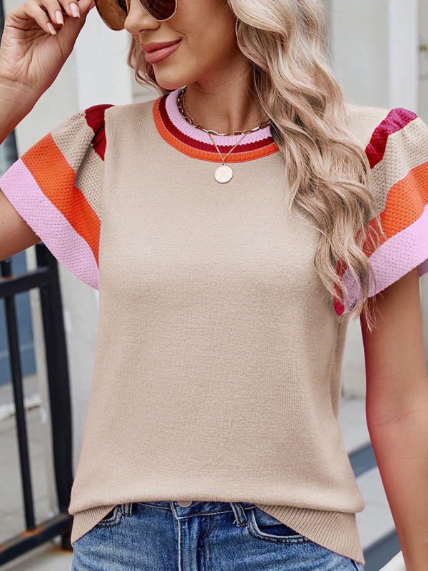 Crew Neck Knit Top Short Sleeve Sweater