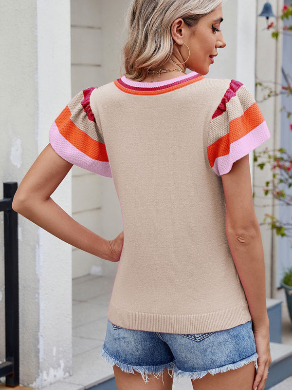 Crew Neck Knit Top Short Sleeve Sweater