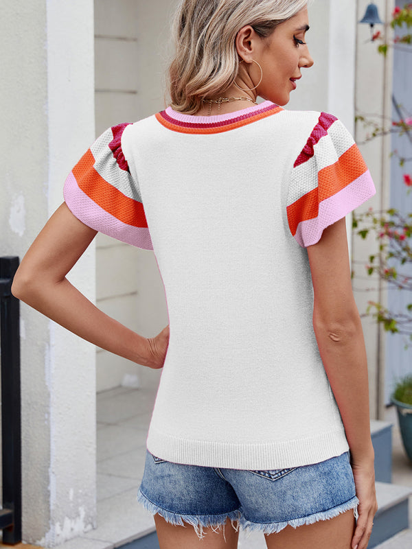 Crew Neck Knit Top Short Sleeve Sweater