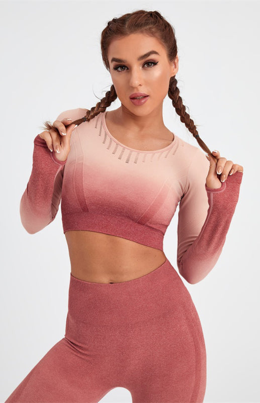 Women's Long Sleeve Gradient Yoga Set