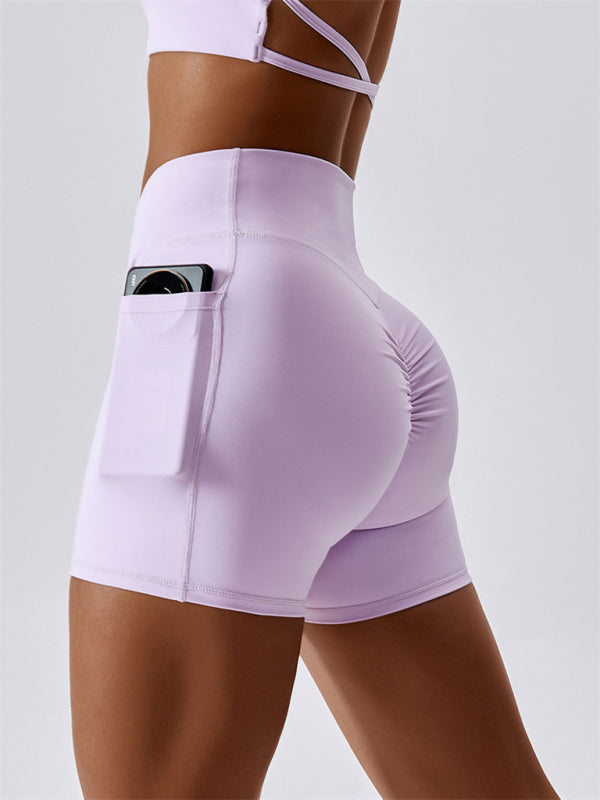 Women's Naked Hip Pocket Crossover Waist Leggings Sports Shorts