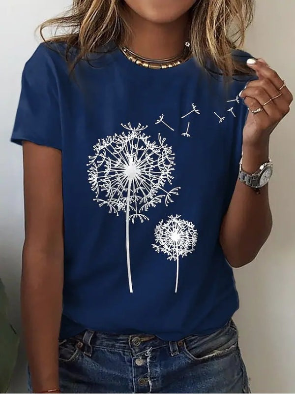 Women's Casual Dandelion Print Knit T-Shirt